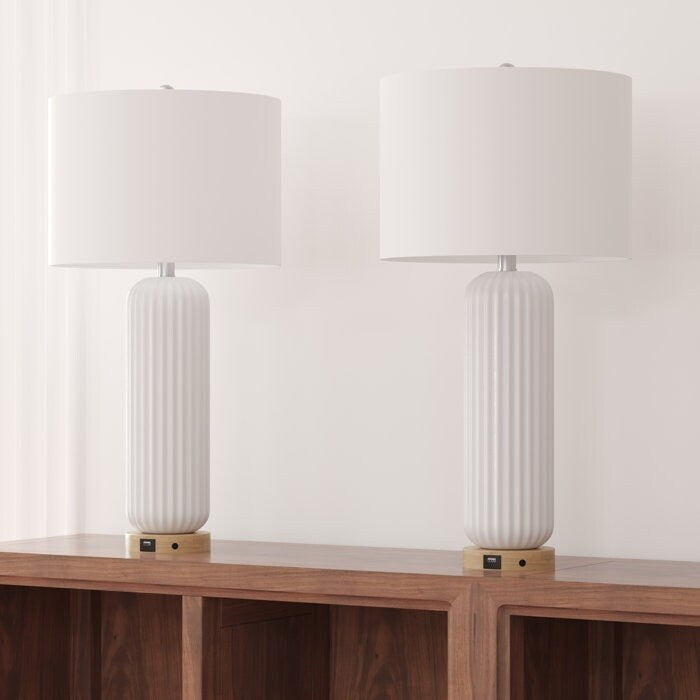 Set di 2 lampade da tavolo bianche in ceramica con USB (set da 2)