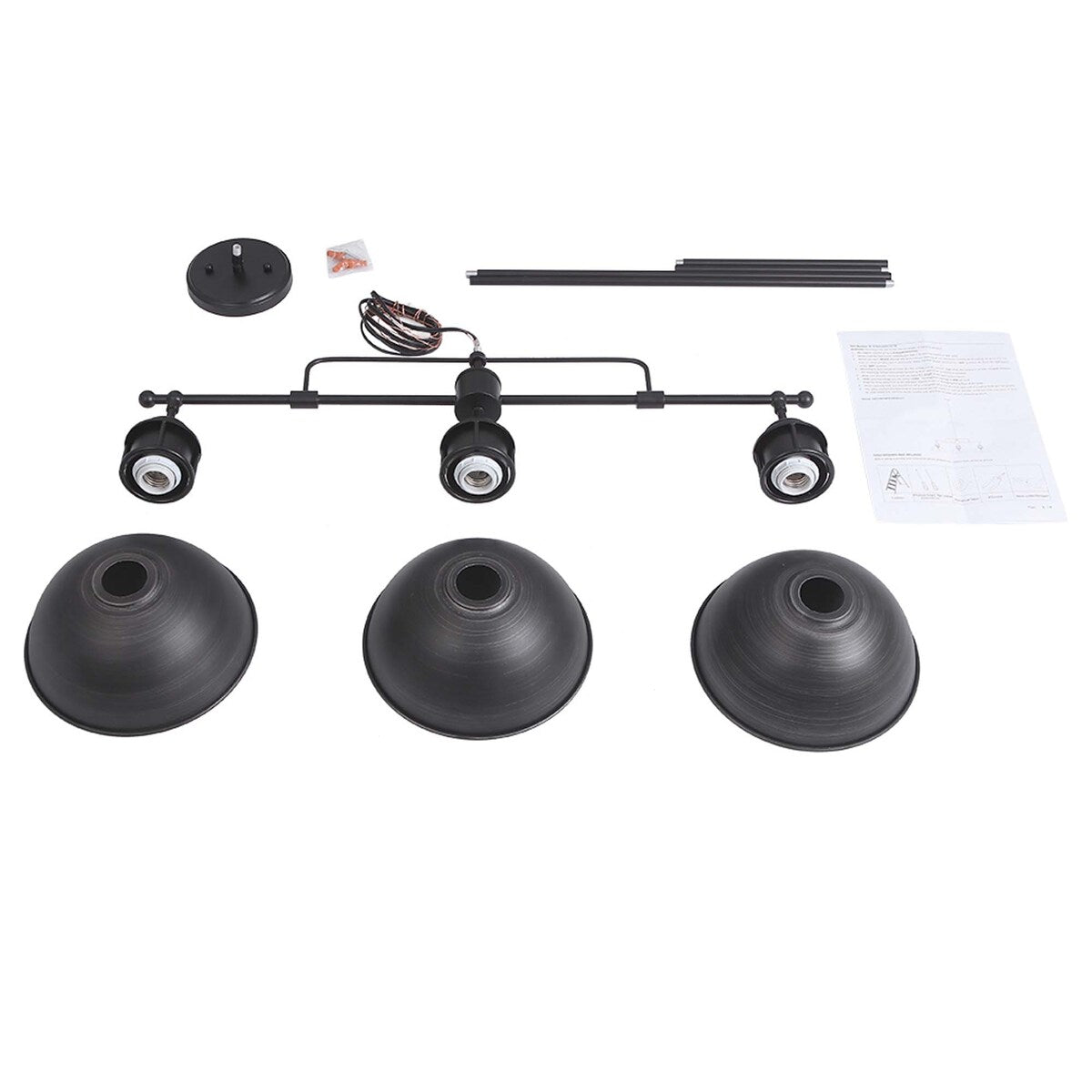 Lampada a sospensione a cupola industriale a 3 luci, in metallo, lineare, per isola da cucina, finitura in bronzo oliato