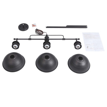 Lampada a sospensione a cupola industriale a 3 luci, in metallo, lineare, per isola da cucina, finitura in bronzo oliato