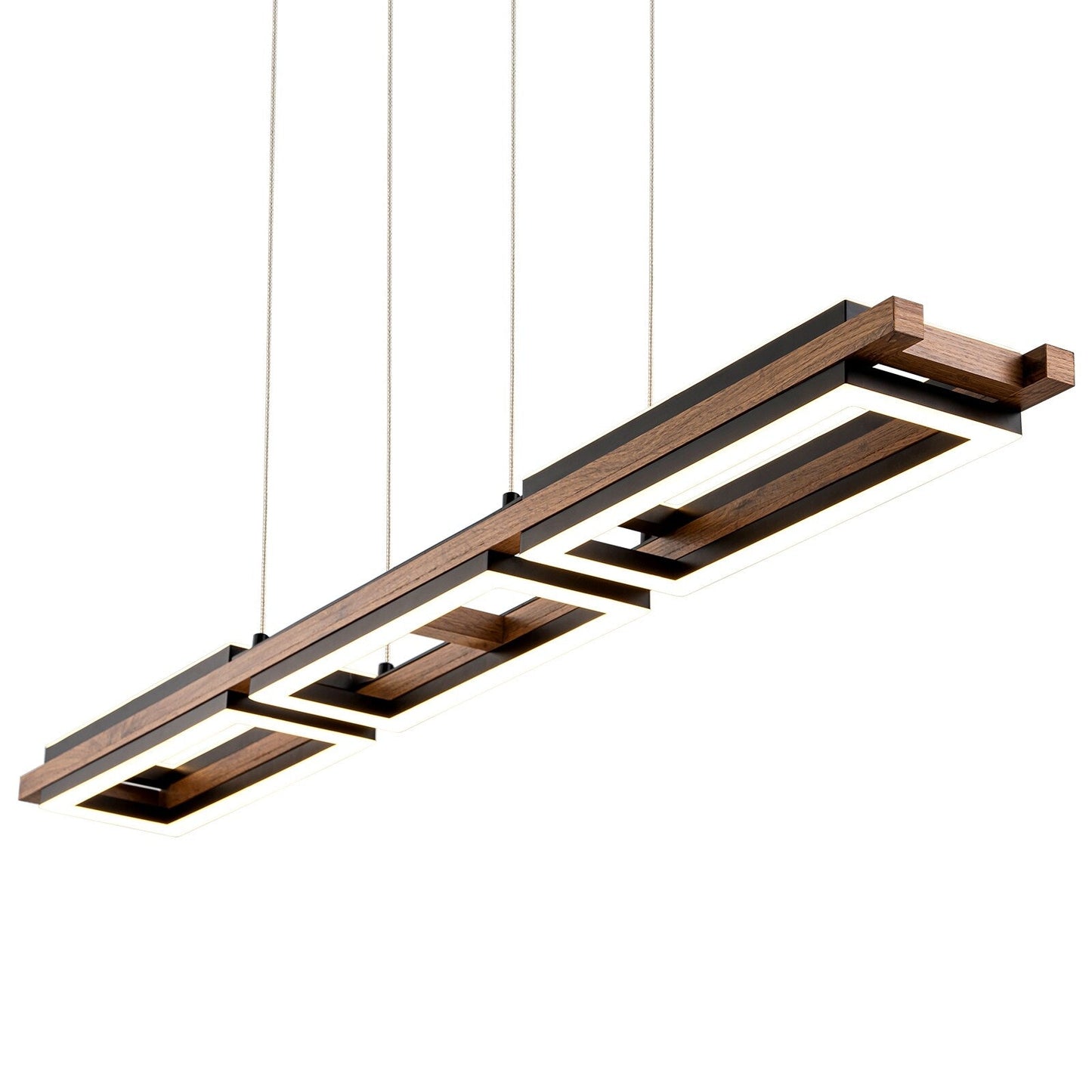 Lampadario lineare in legno a LED integrato da 3/5 luci per isola da cucina