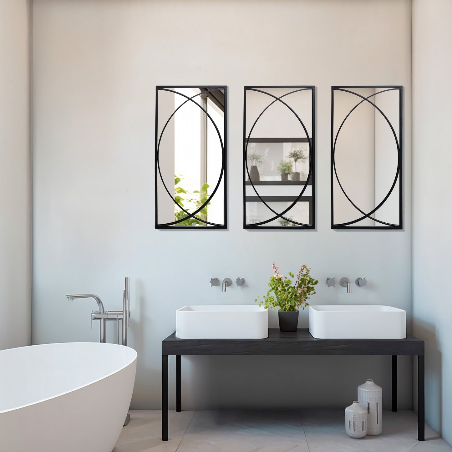 Set di 3 specchi da parete rettangolari in metallo nero - 31,9 A x 15,75 L x 0,75 P