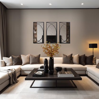 Set di 3 specchi da parete rettangolari in metallo nero - 31,9 A x 15,75 L x 0,75 P