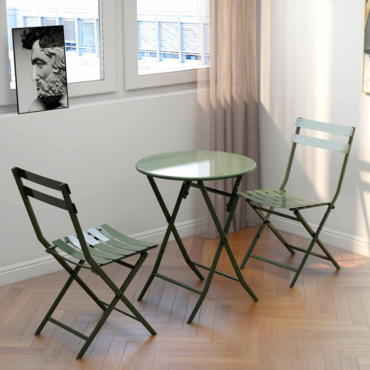 Set da bistrot da patio minimalista da 3 pezzi con tavolo rotondo pieghevole e sedie - 3-Piece-Patio-Bistro-Set