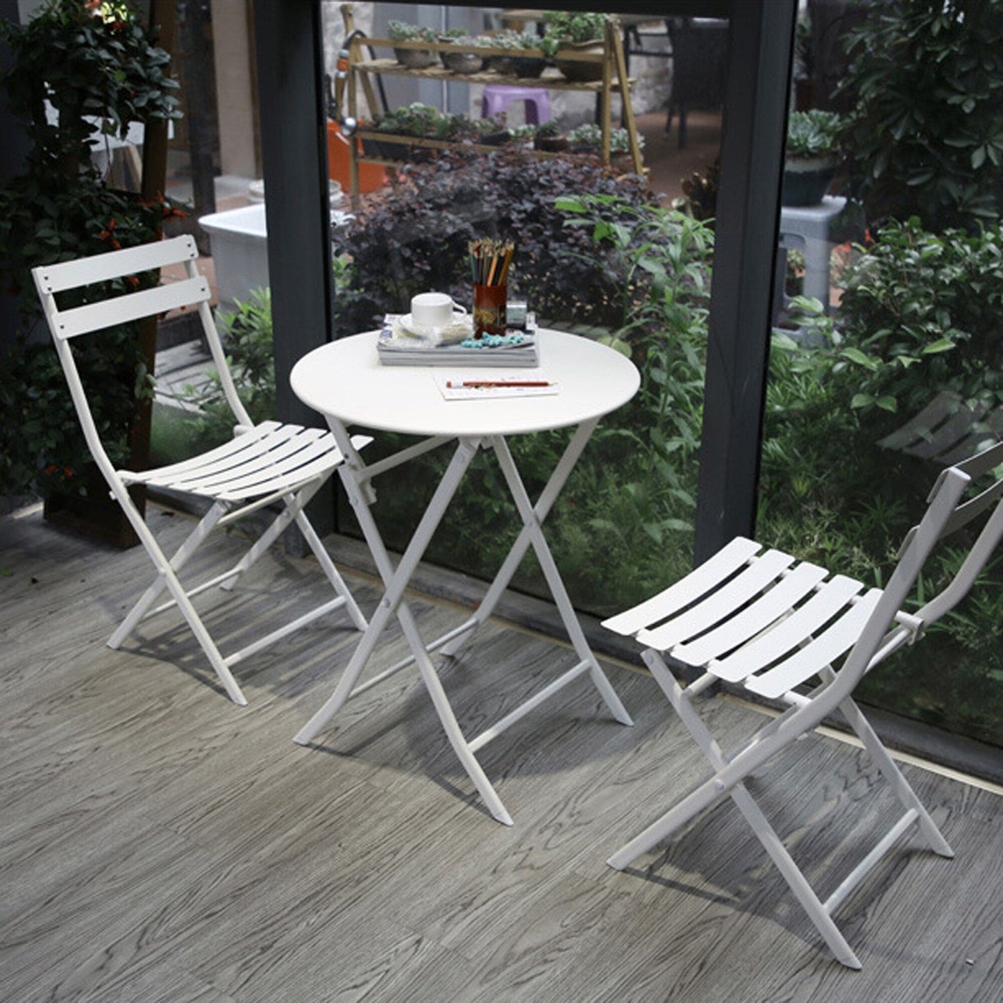Set da bistrot da patio minimalista da 3 pezzi con tavolo rotondo pieghevole e sedie - 3-Piece-Patio-Bistro-Set
