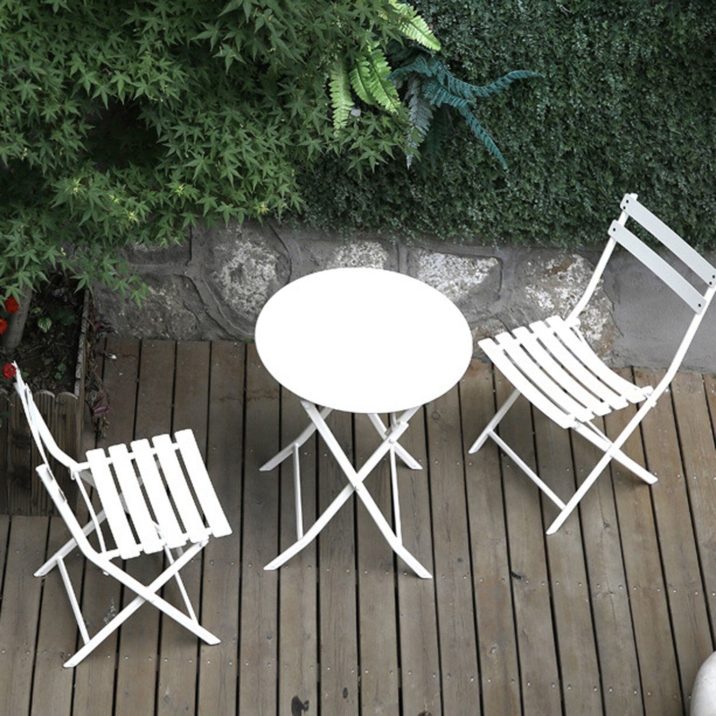 Set da bistrot da patio minimalista da 3 pezzi con tavolo rotondo pieghevole e sedie - 3-Piece-Patio-Bistro-Set