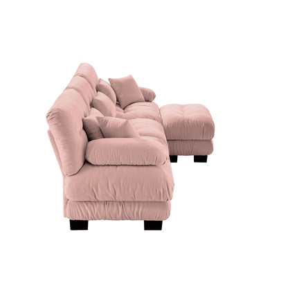 Divano componibile modulare a 3 posti, divano con seduta profonda, divano a forma di L con pouf trasformabile per soggiorno