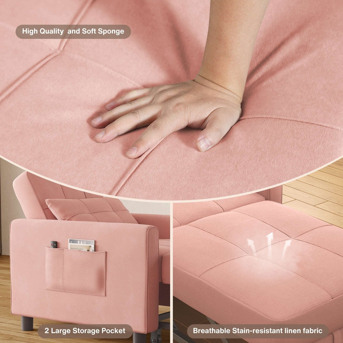 Divano letto regolabile 3 in 1, divano con poltrona estraibile, letto pieghevole convertibile per soggiorno