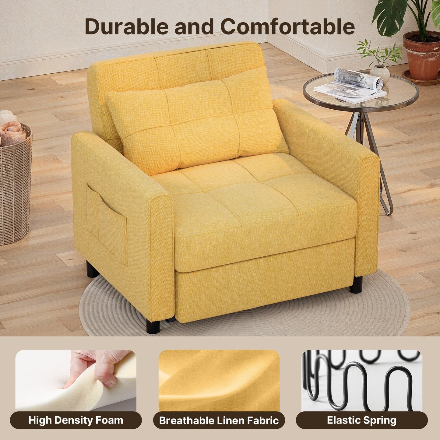 Divano letto regolabile 3 in 1, divano con poltrona estraibile, letto pieghevole convertibile per soggiorno