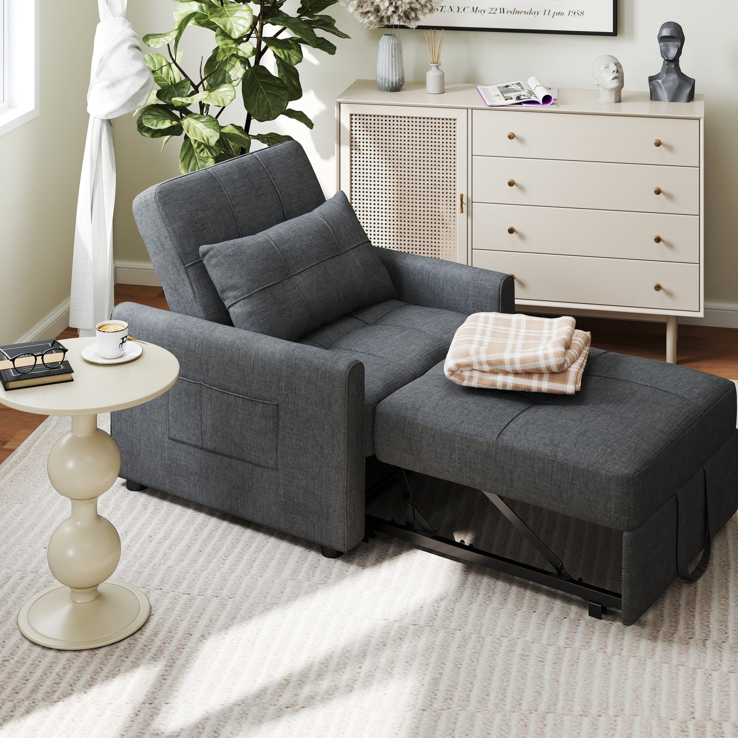 Divano letto regolabile 3 in 1, divano con poltrona estraibile, letto pieghevole convertibile per soggiorno