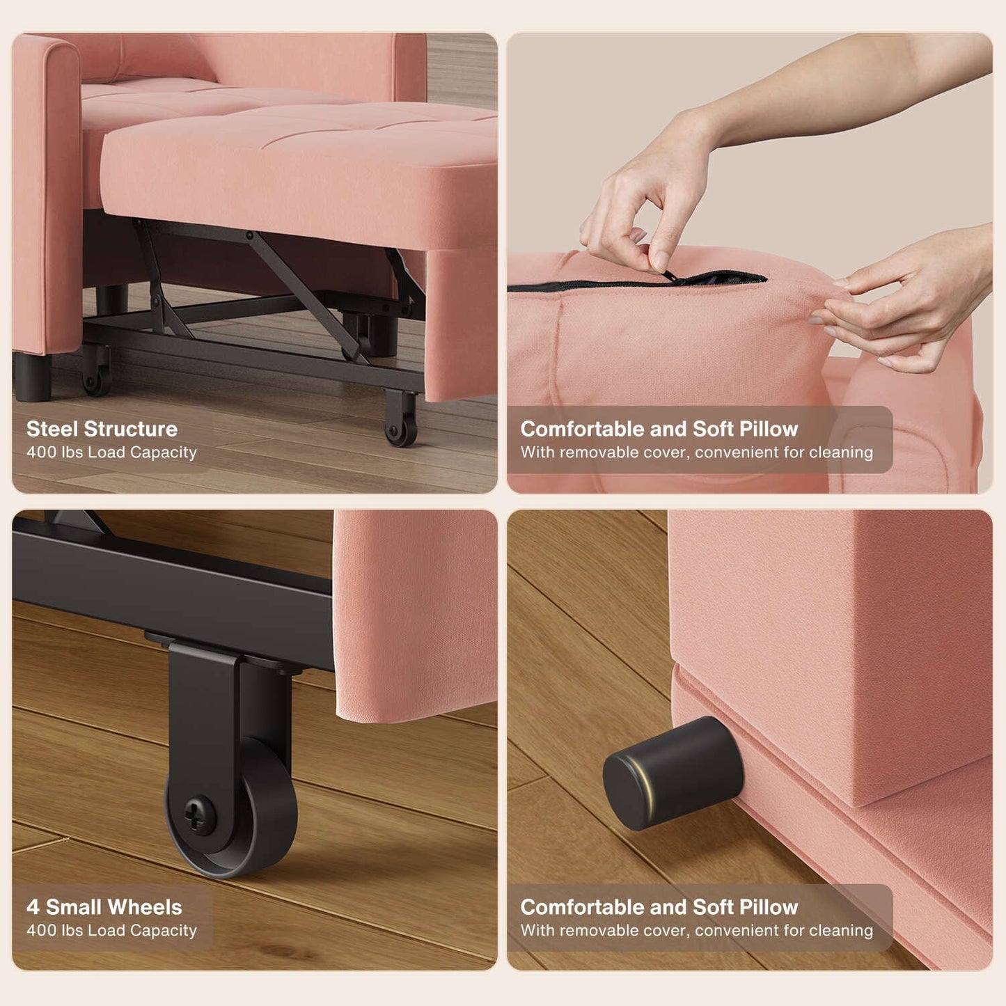 Divano letto regolabile 3 in 1, divano con poltrona estraibile, letto pieghevole convertibile per soggiorno