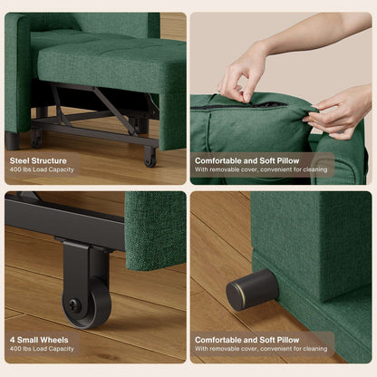 Divano letto regolabile 3 in 1, divano con poltrona estraibile, letto pieghevole convertibile per soggiorno