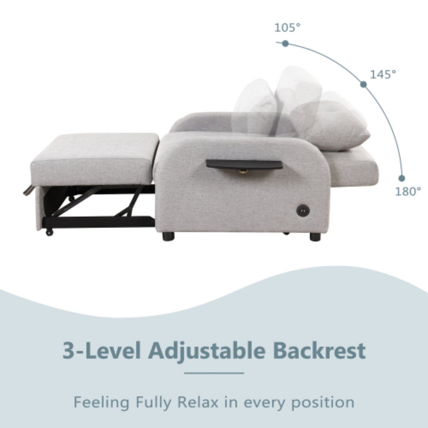 Divano letto estraibile 3 in 1 con tavolino pieghevole e porte USB di Harper&amp;Bright Designs