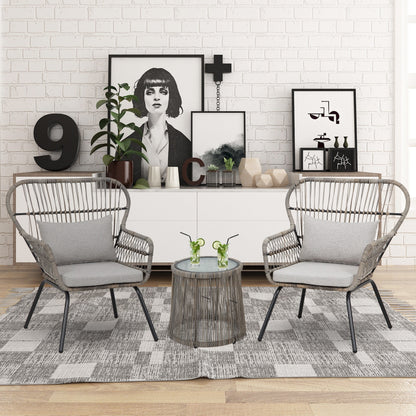 Set da bistrot da conversazione in vimini da esterno, 3 pezzi, set di sedie da giardino in rattan per tutte le stagioni con cuscini