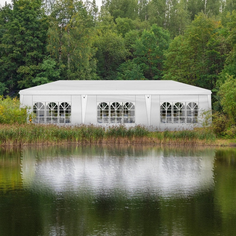 Gazebo pieghevole in tessuto Oxford da 30x10 piedi con 8 sacchi di sabbia e 8 pareti laterali con baldacchino per rimorchiatore - 30x10x8,8 piedi (larghezza x altezza x profondità)