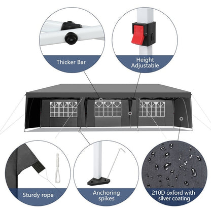 Gazebo pieghevole in tessuto Oxford da 30x10 piedi con 8 sacchi di sabbia e 8 pareti laterali con baldacchino per rimorchiatore - 30x10x8,8 piedi (larghezza x altezza x profondità)