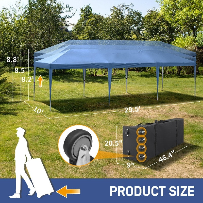 Gazebo pieghevole in tessuto Oxford da 30x10 piedi con 8 sacchi di sabbia e 8 pareti laterali con baldacchino per rimorchiatore - 30x10x8,8 piedi (larghezza x altezza x profondità)