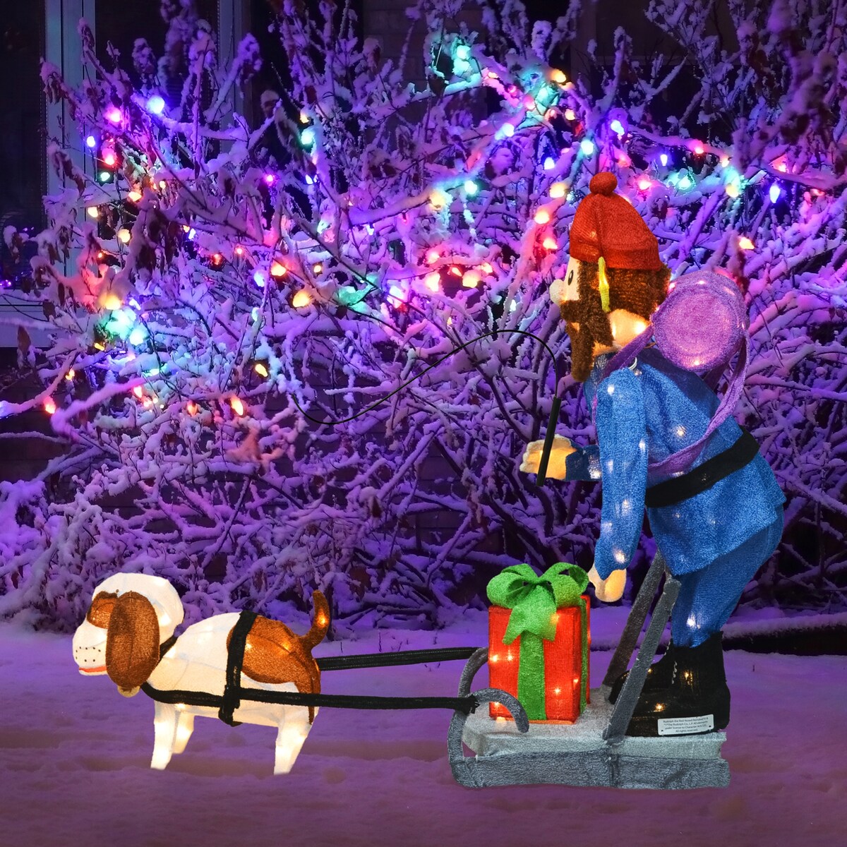 34 Rudolph 3D Pre-illuminato LED Yard Art in piedi Yukon e cane