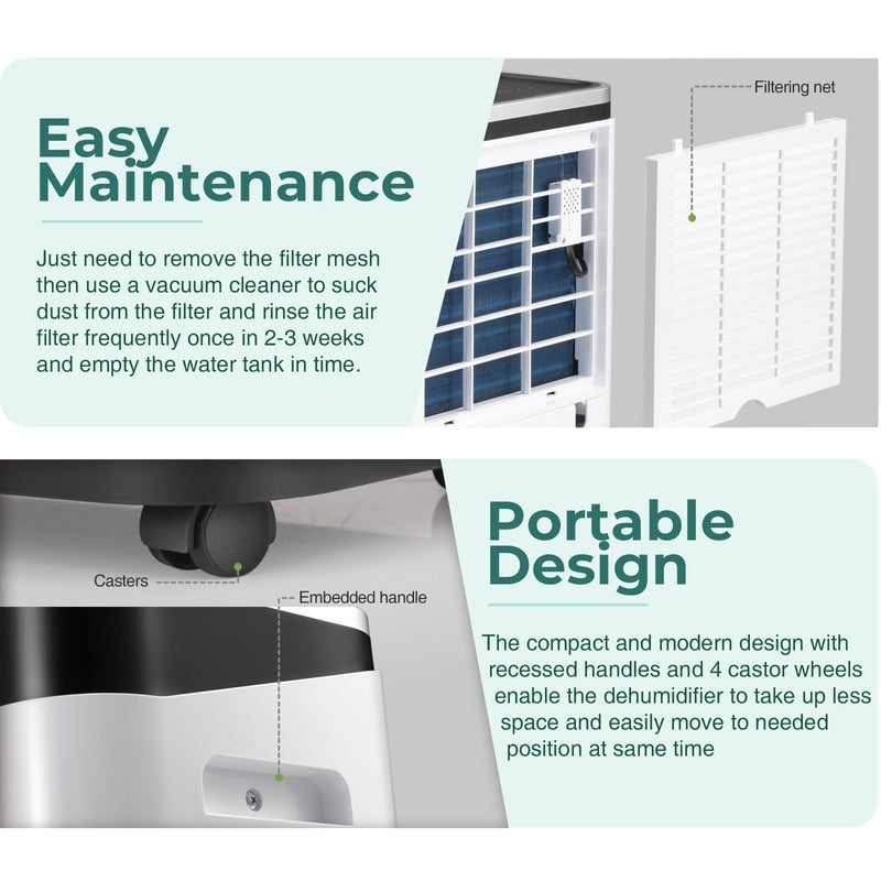 Deumidificatori da 3500 piedi quadrati per scantinati, case, stanze grandi e camere da letto, deumidificatori per garage a basso rumore