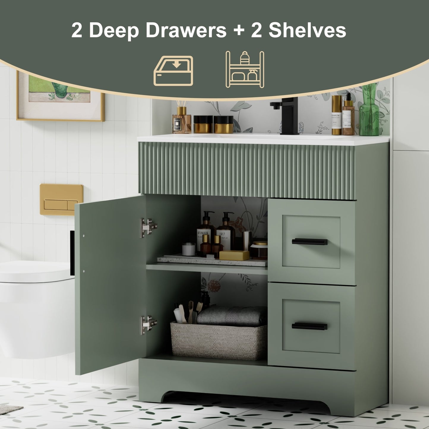 Mobile bagno Wavy Line 30/36/48 con lavabo e rubinetto