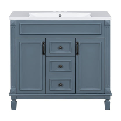 Mobile bagno moderno da 36'' con lavabo superiore e mobiletto a specchio, 2 ante e 2 cassetti