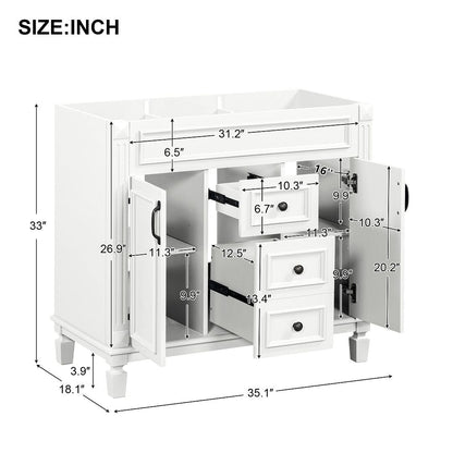 Mobile bagno moderno da 36'' con lavabo superiore e mobiletto a specchio, 2 ante e 2 cassetti