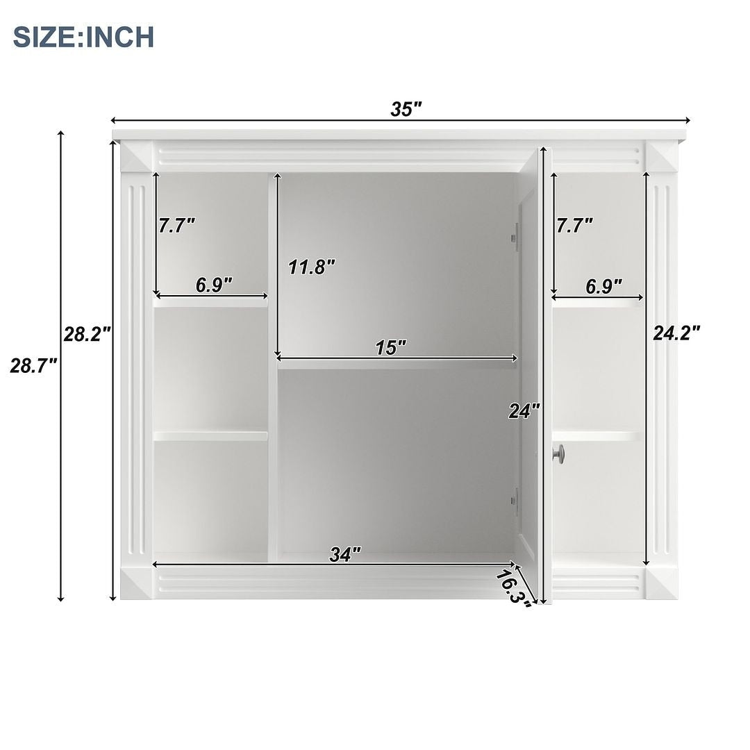 Mobile bagno moderno da 36'' con lavabo superiore e mobiletto a specchio, 2 ante e 2 cassetti