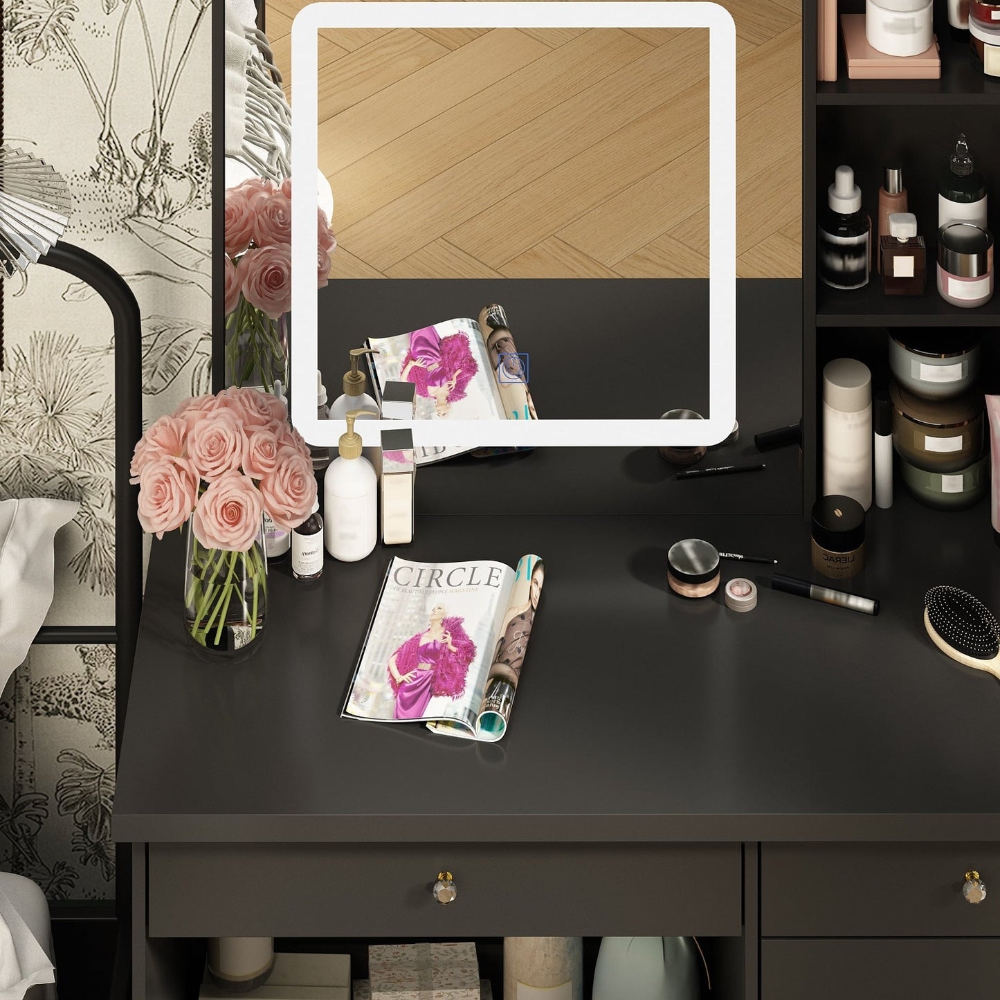 Mobiletto da trucco da 39,4'' con sgabello e specchio