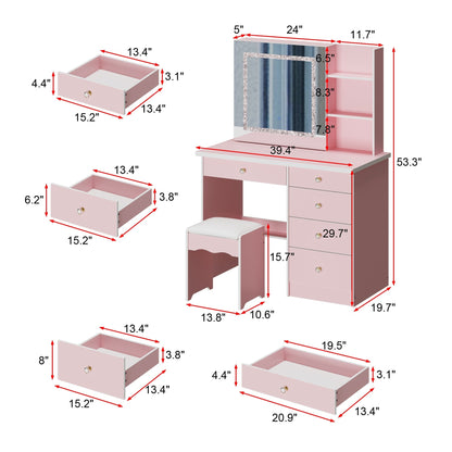 Set da toeletta per il trucco largo 39,4'' con sgabello e specchio