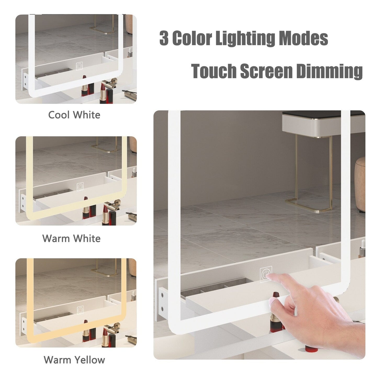 Set da toeletta per il trucco largo 39,4'' con sgabello e specchio