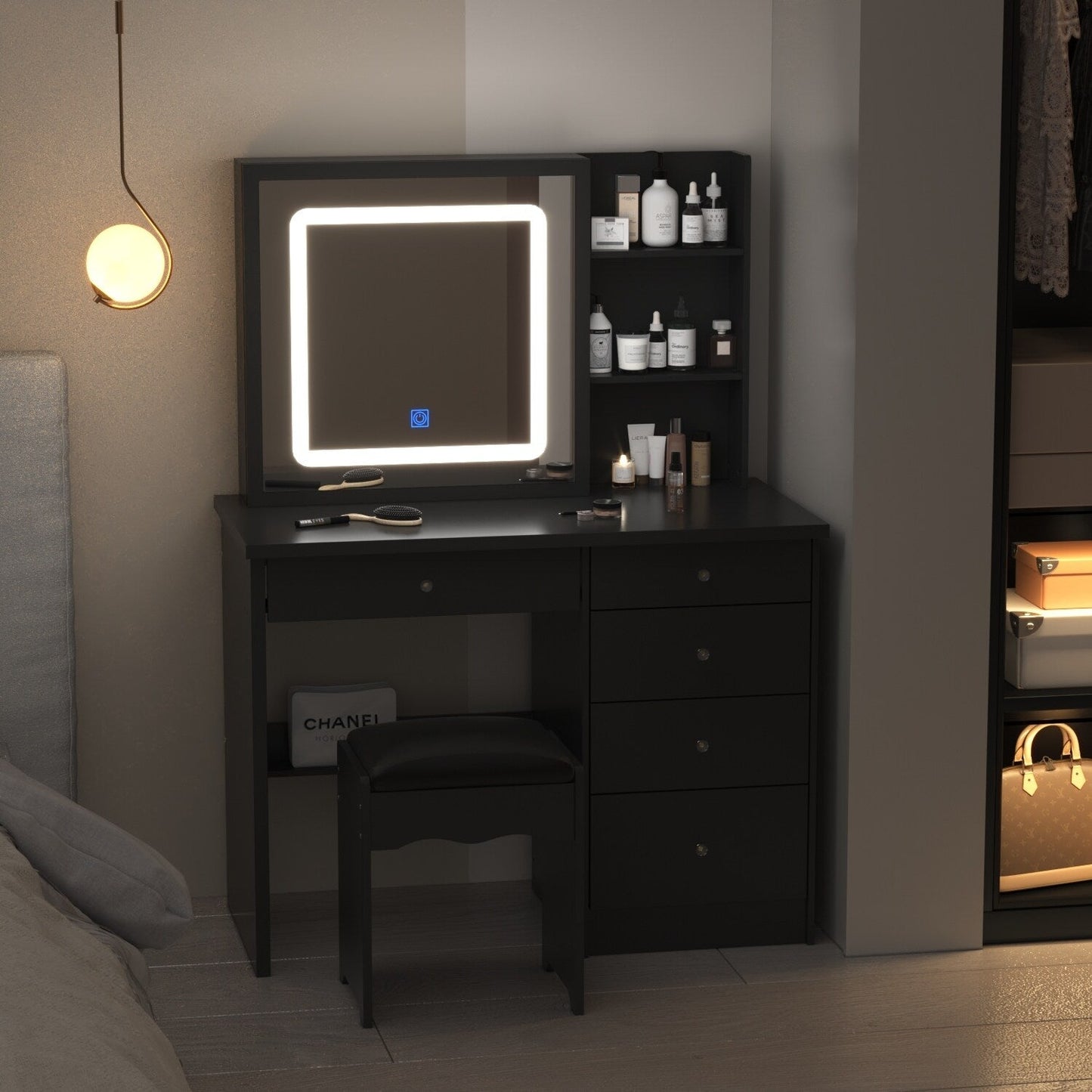 Set da toeletta per il trucco largo 39,4'' con sgabello e specchio