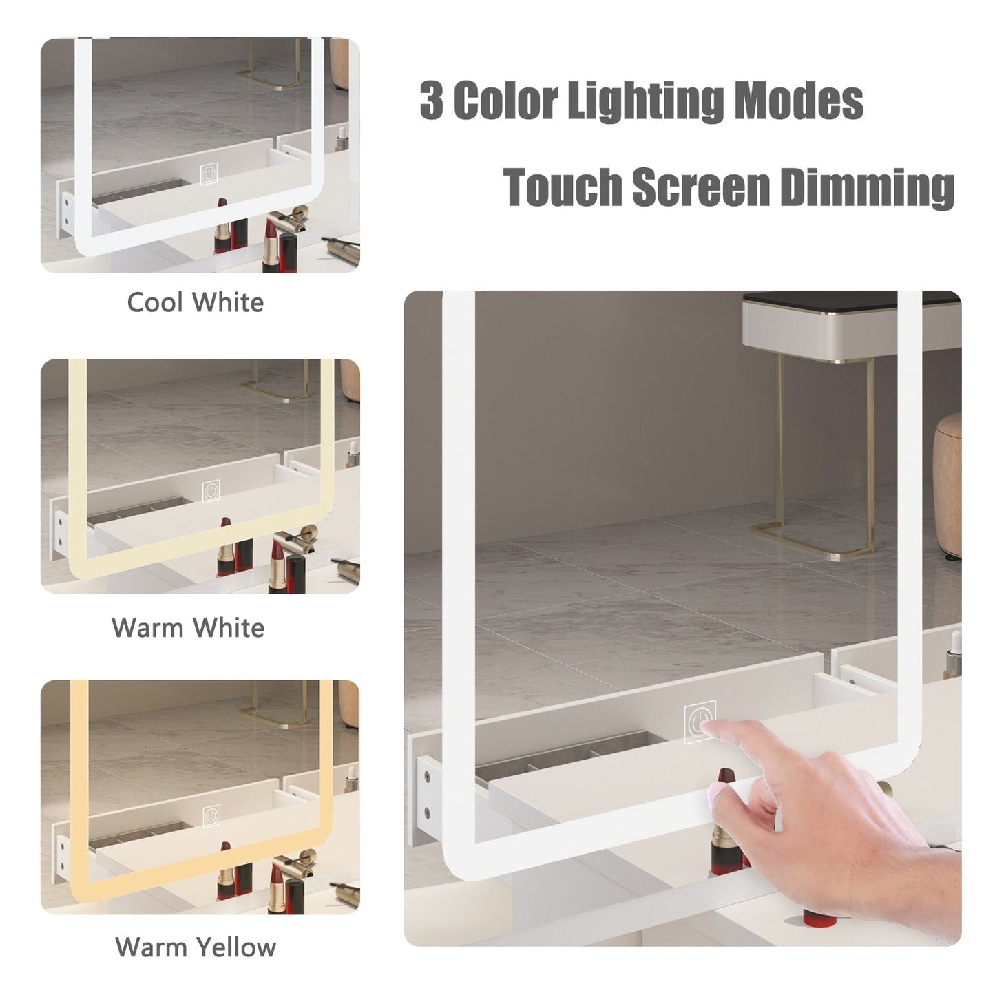 Set da toeletta per il trucco largo 39,4'' con sgabello e specchio