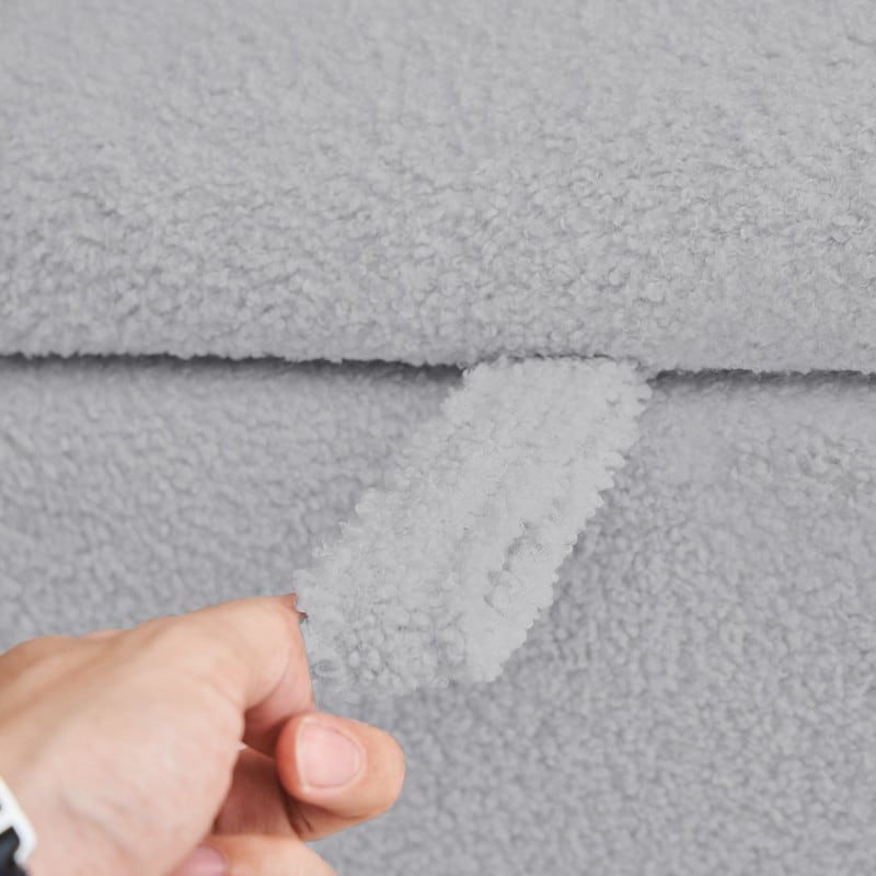 39,5 Panca contenitore Boucle bianco sporco, panca contenitore Sherpa, poggiapiedi per letto, per soggiorno, camera da letto, gambe in legno