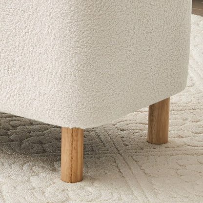 39,5 Panca contenitore Boucle bianco sporco, panca contenitore Sherpa, poggiapiedi per letto, per soggiorno, camera da letto, gambe in legno
