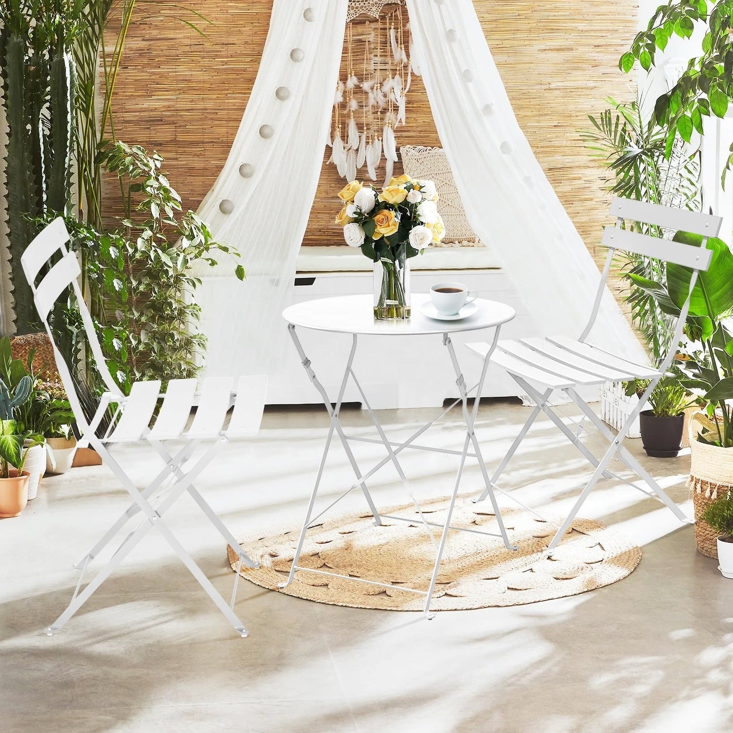 Set da bistrot pieghevole in metallo da 3 pezzi, set da conversazione per esterni/interni resistente alle intemperie per patio, cortile, giardino