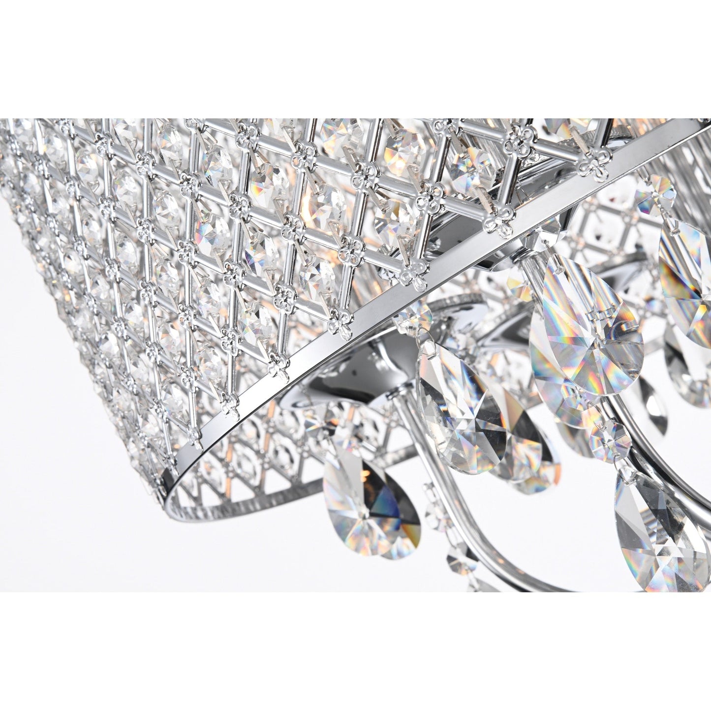 Lampadario a tamburo con perline rotonde e cristalli pendenti