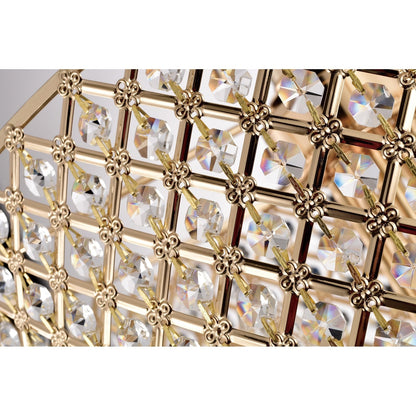 Lampadario a tamburo con perline rotonde e cristalli pendenti