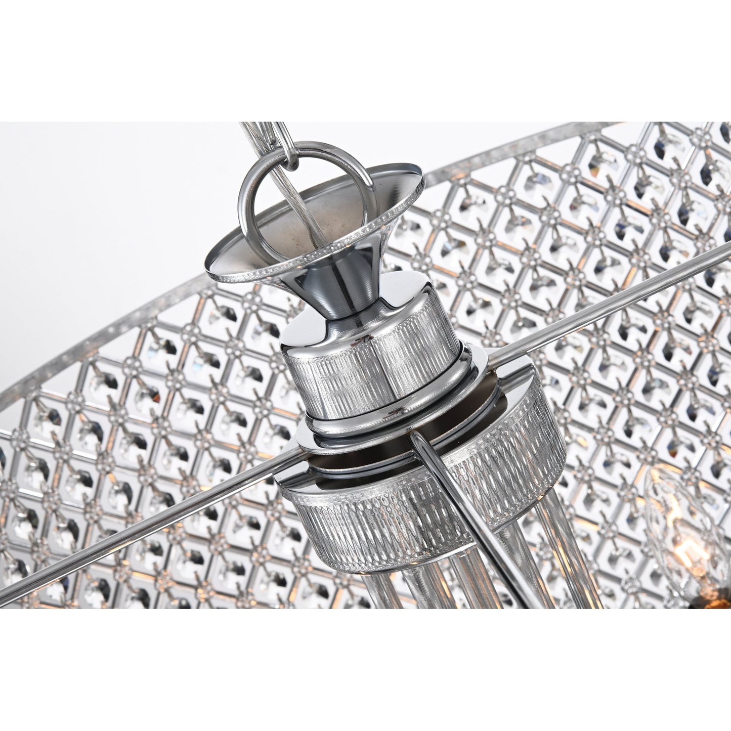 Lampadario a tamburo con perline rotonde e cristalli pendenti