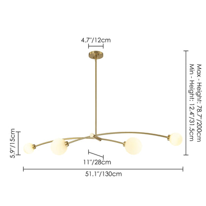 Lampada a sospensione lineare moderna Sputnik a 4 luci color oro/luce per sala da pranzo - 51,18 pollici di larghezza x 11,02 pollici di profondità x 5,91 pollici di altezza