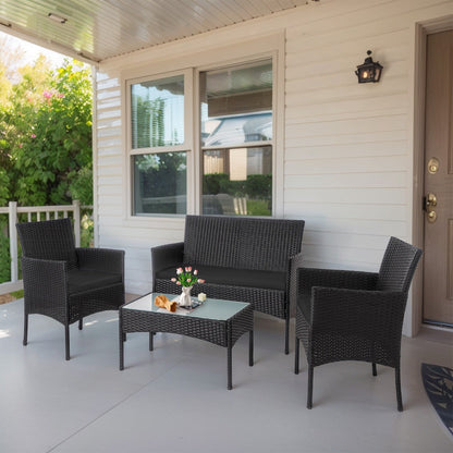 Set di mobili da giardino in vimini da 4 pezzi, set di mobili da esterno in rattan con cuscini