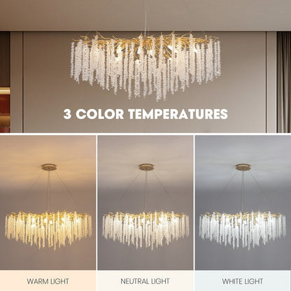 Lampadario rettangolare moderno in cristallo dorato da 40 pollici con rami di albero, lampadario per isola cucina, lampada a sospensione per sala da pranzo