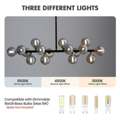 Lampadario lineare moderno di metà secolo da 40 pollici, lampada a sospensione Sputnik in ottone dorato a 16 luci con globo in vetro smerigliato per sala da pranzo