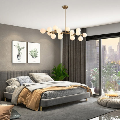 Lampadario lineare moderno di metà secolo da 40 pollici, lampada a sospensione Sputnik in ottone dorato a 16 luci con globo in vetro smerigliato per sala da pranzo