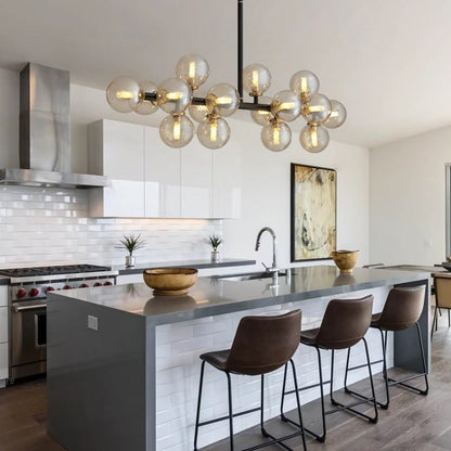 Lampadario lineare moderno di metà secolo da 40 pollici, lampada a sospensione Sputnik in ottone dorato a 16 luci con globo in vetro smerigliato per sala da pranzo