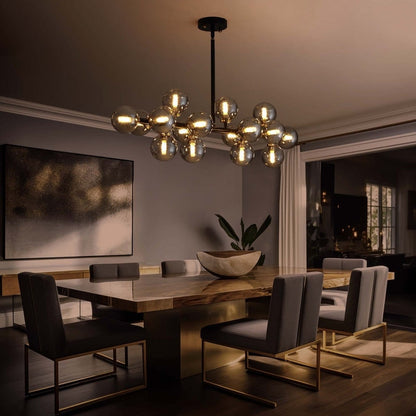 Lampadario lineare moderno di metà secolo da 40 pollici, lampada a sospensione Sputnik in ottone dorato a 16 luci con globo in vetro smerigliato per sala da pranzo