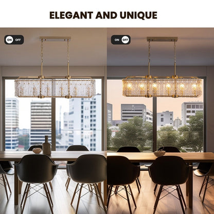 Lampadari di cristallo moderni lineari da 40 pollici Lampadario rettangolare in ottone dorato a 16 luci per sala da pranzo, soggiorno, isola della cucina