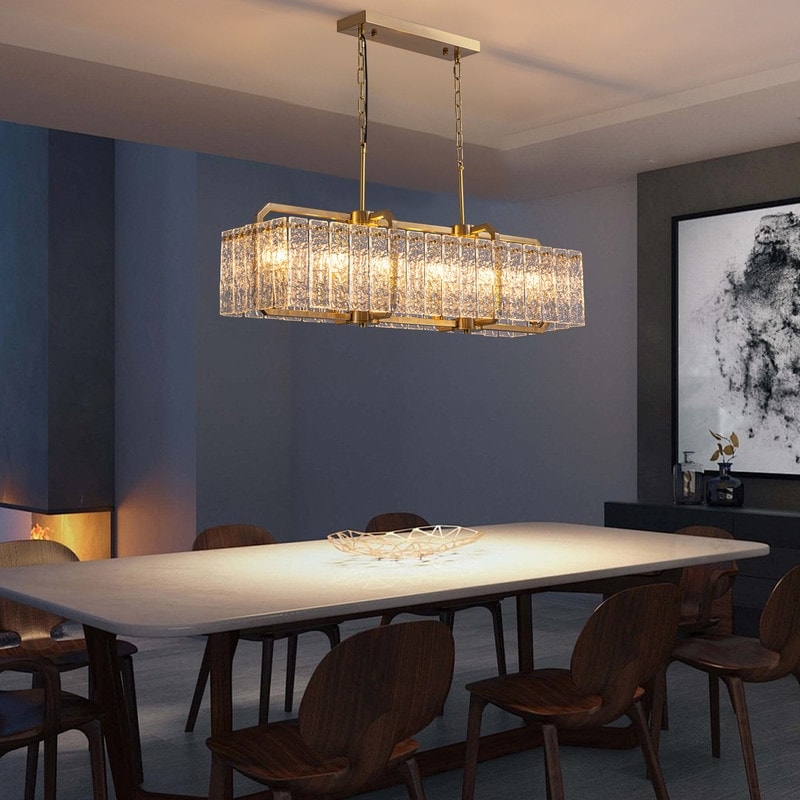 Lampadari di cristallo moderni lineari da 40 pollici Lampadario rettangolare in ottone dorato a 16 luci per sala da pranzo, soggiorno, isola della cucina