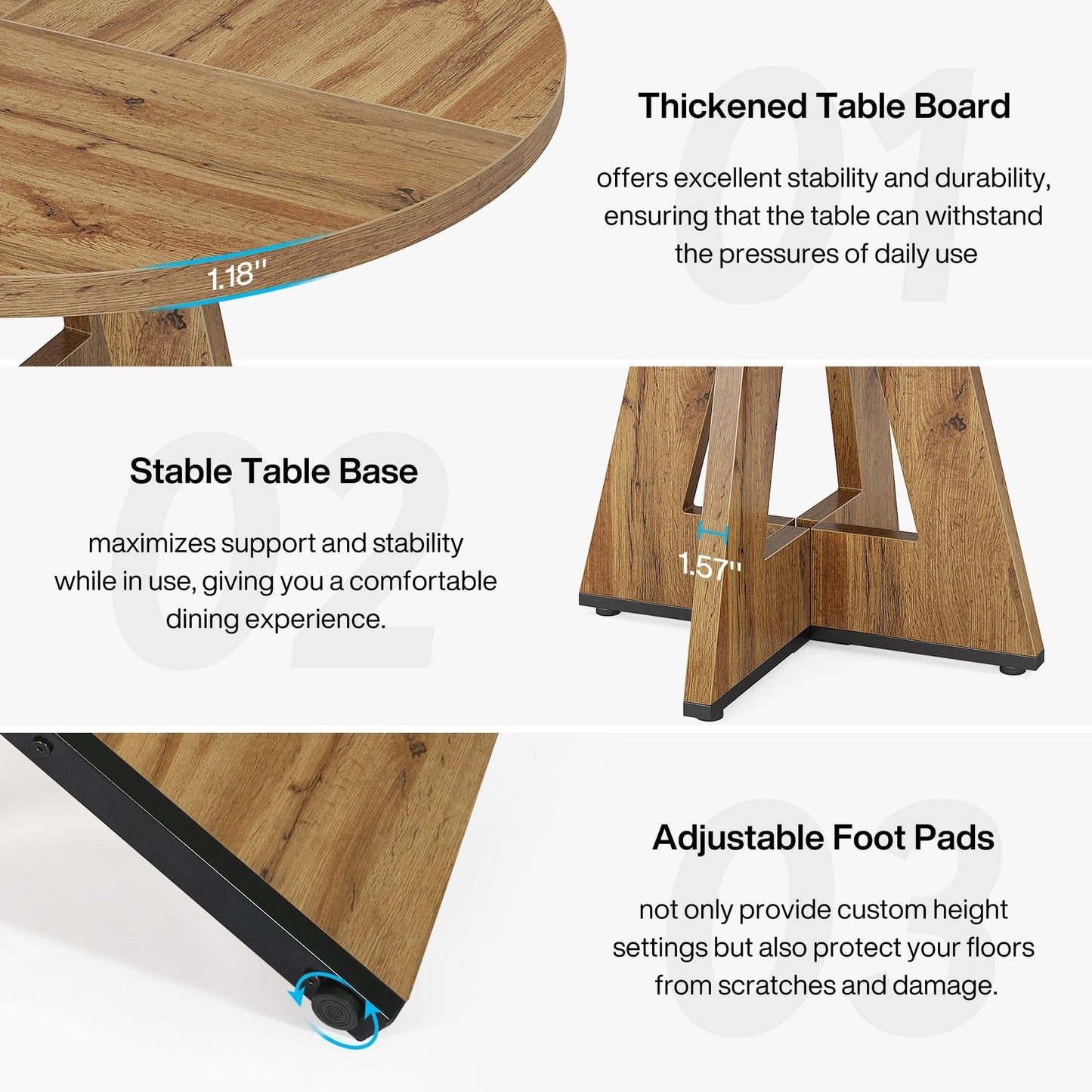 Tavolo da pranzo rotondo da 47 pollici per 4 persone, tavolo da cucina in stile rustico, piccolo tavolo da pranzo, tavolo da cucina in legno per sala da pranzo e soggiorno