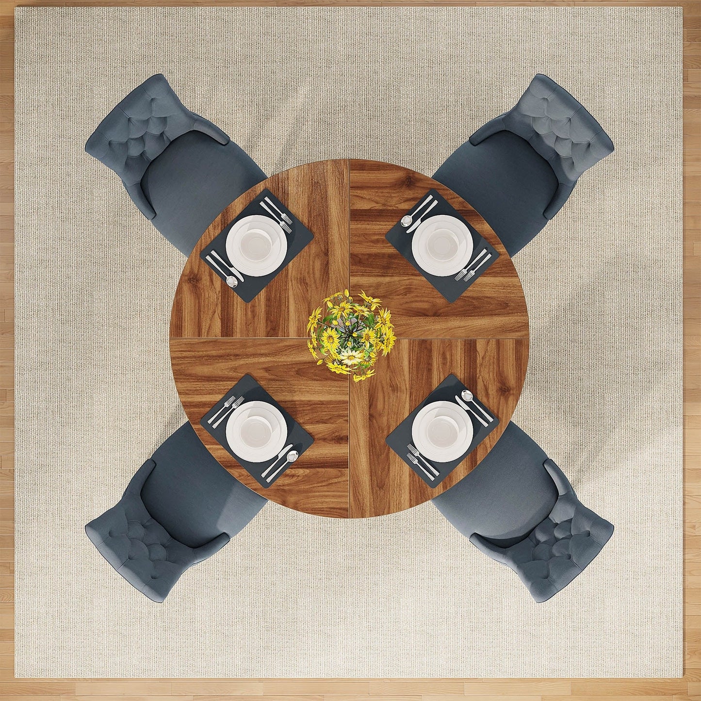 Tavolo da pranzo rotondo da 47 pollici per 4 persone, tavolo da cucina in stile rustico, piccolo tavolo da pranzo, tavolo da cucina in legno per sala da pranzo e soggiorno