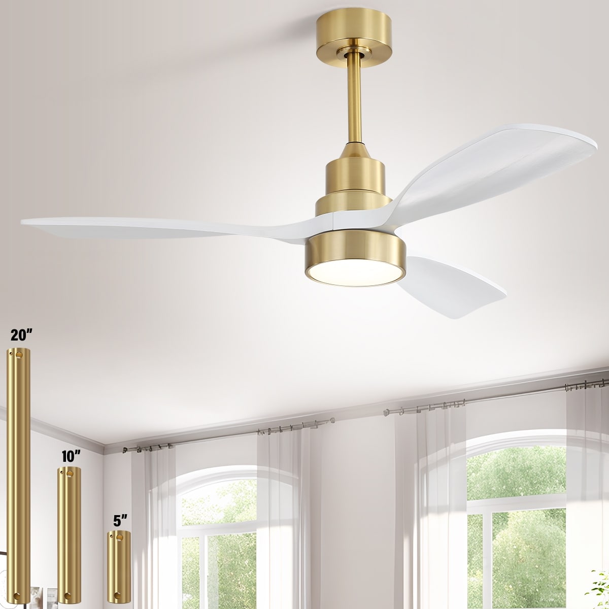 Ventilatore da soffitto a LED integrato da 48 e 52 pollici con luce e telecomando, motore CC reversibile
