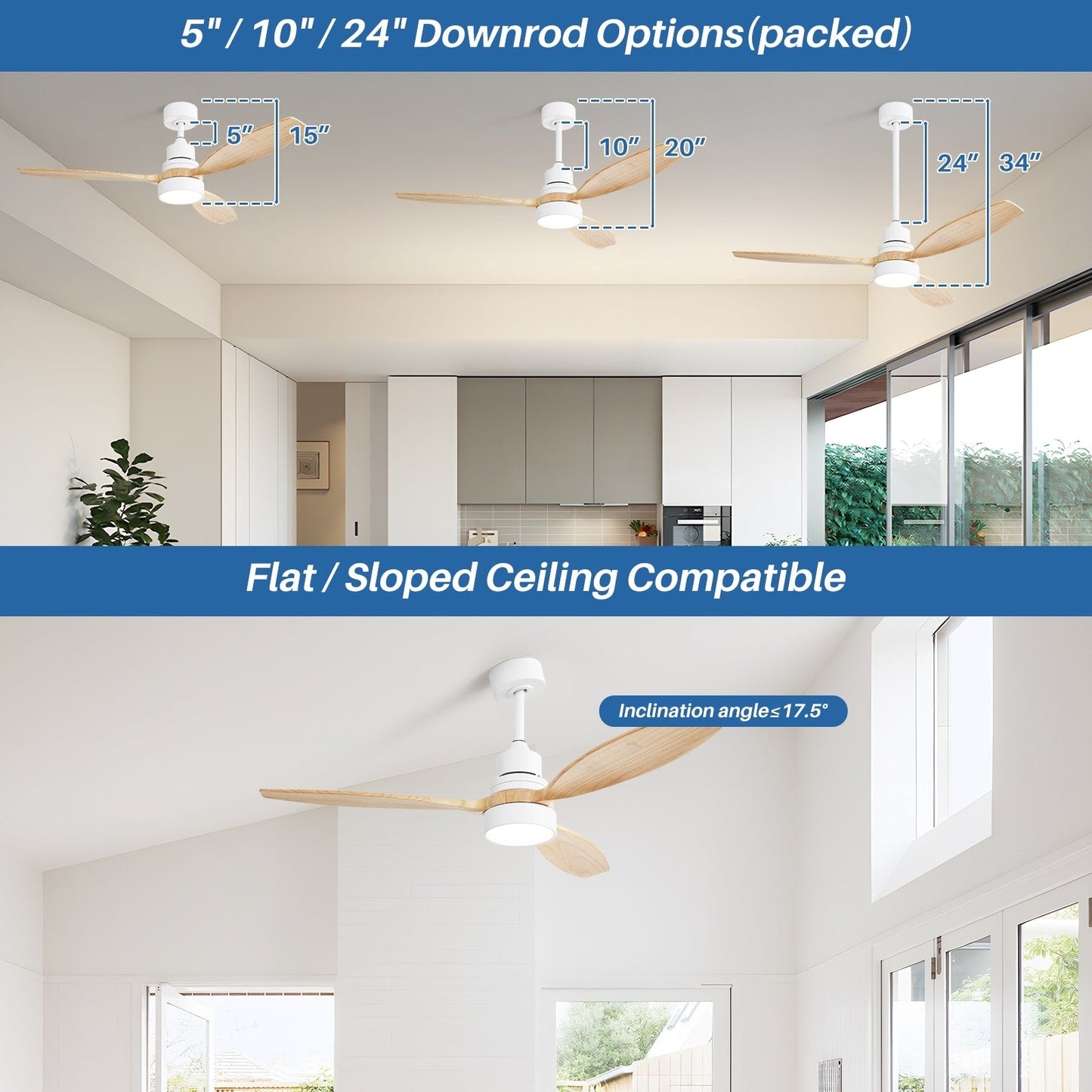 Ventilatore da soffitto a LED integrato da 48 e 52 pollici con luce e telecomando, motore CC reversibile